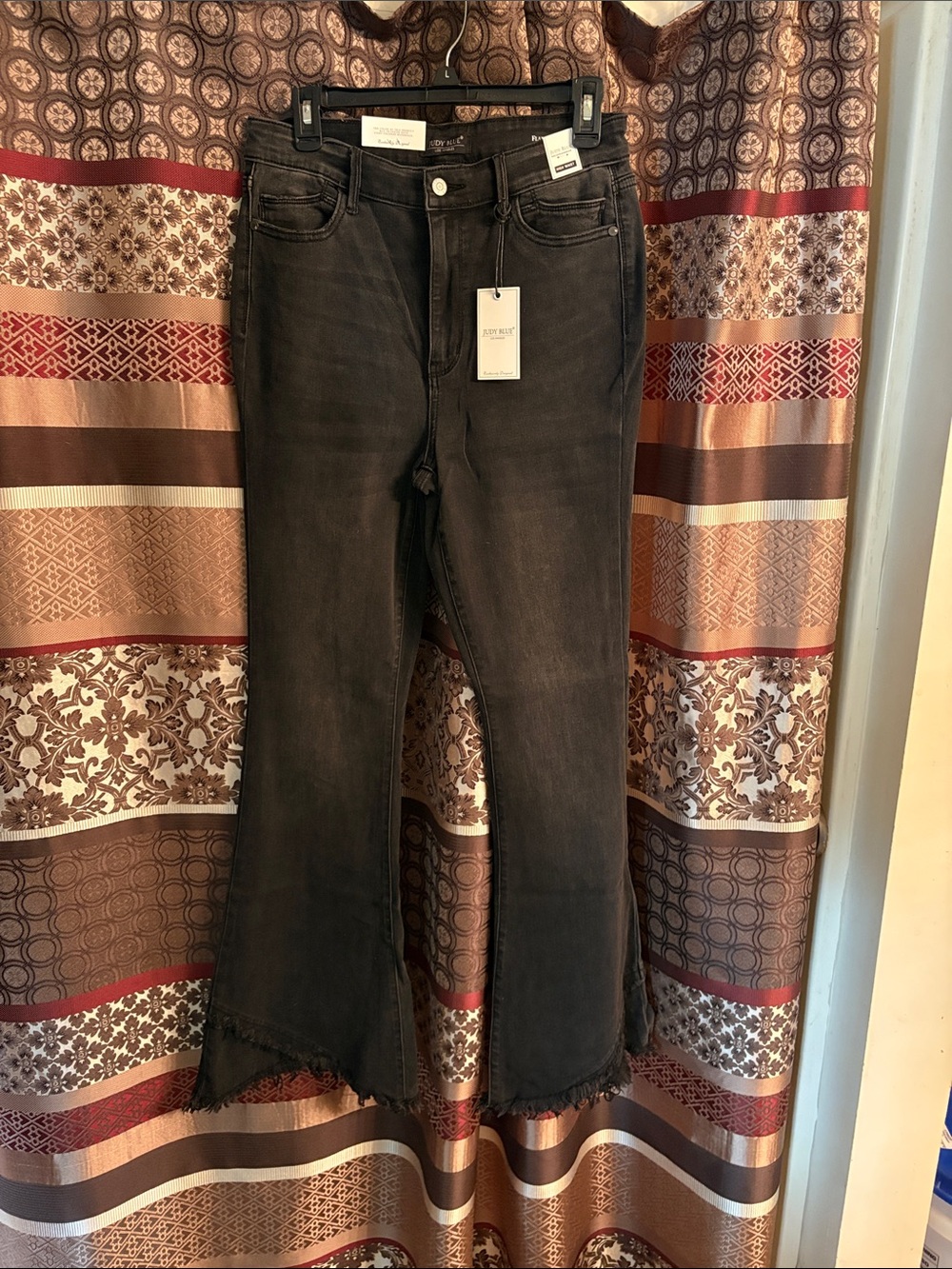 Judy Blue Denim Washed Black High-Rise Flare Jeans with Raw Hem